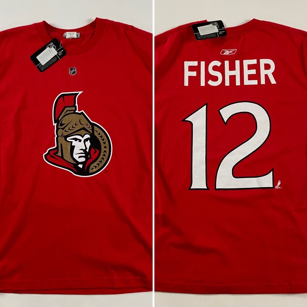 NWT Vintage Mike Fisher Ottawa Senators T Shirt Men's Large Reebok Red Cotton
